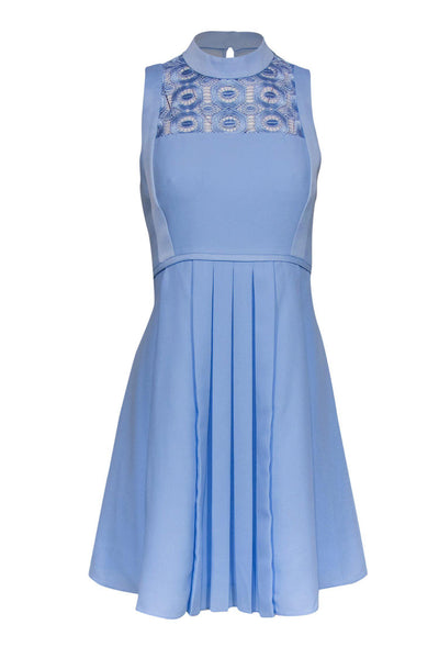 Current Boutique-Ted Baker - Sky Blue A-Line Pleated Mini Dress w/ Eyelet Lace Sz 4