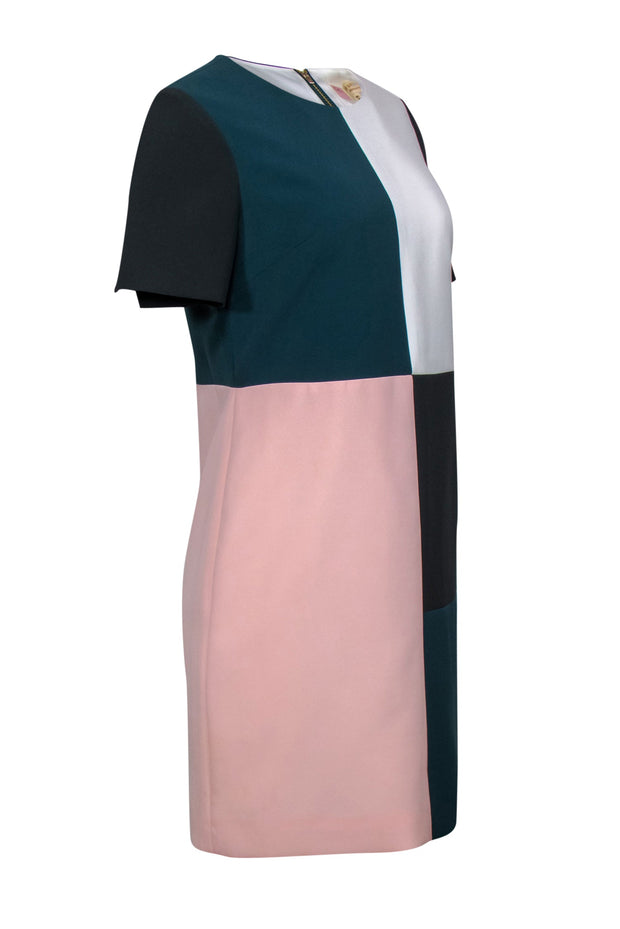 Current Boutique-Ted Baker - Teal, Gray & Pink Color Block Shift Dress Sz 6