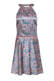 Current Boutique-Ted Baker - Teal & Pink Floral Satin A-Line Dress Sz 6