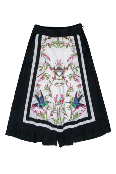 Current Boutique-Ted Baker - White & Black Hummingbird Print Pleated Cropped Culottes Sz 4