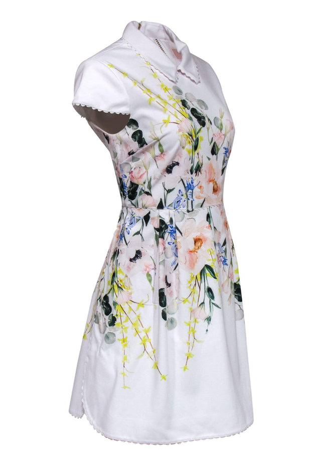 Current Boutique-Ted Baker - White Floral Print Fit & Flare Dress Sz 8