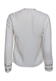 Current Boutique-Ted Baker - White Long Sleeve Blouse w/ Aztec Print Trim Sz 4