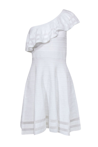 Current Boutique-Ted Baker - White One Shoulder Fit & Flare Knit Dress w/ Shoulder Ruffle Sz 8