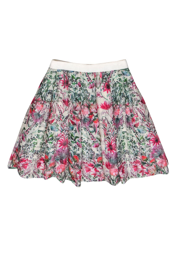 Current Boutique-Ted Baker - White & Pink Floral Textured A-Line Skirt Sz 6