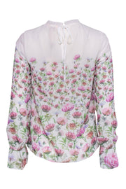 Current Boutique-Ted Baker - White, Purple & Green Floral Print Long Sleeve Ruffle Blouse Sz 4
