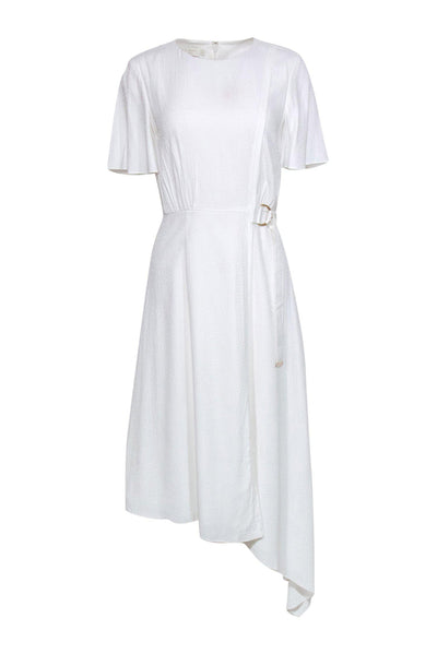 Current Boutique-Ted Baker - White Textured Fit & Flare Midi Dress w/ Side Buckle Sz 4