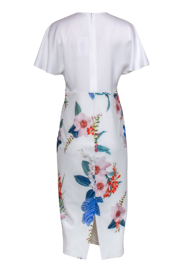 Current Boutique-Ted Baker - White Tropical Floral Print "Jamboree" Midi Dress w/ Knotted Design Sz 8