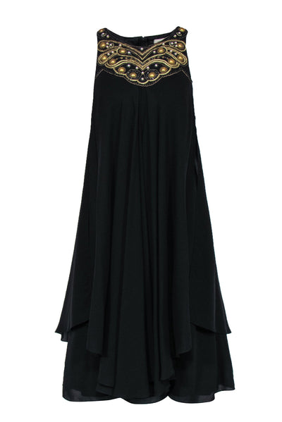 Current Boutique-Temperley - Black Silk Beaded Shift Dress w/ Rhinestones Sz 6