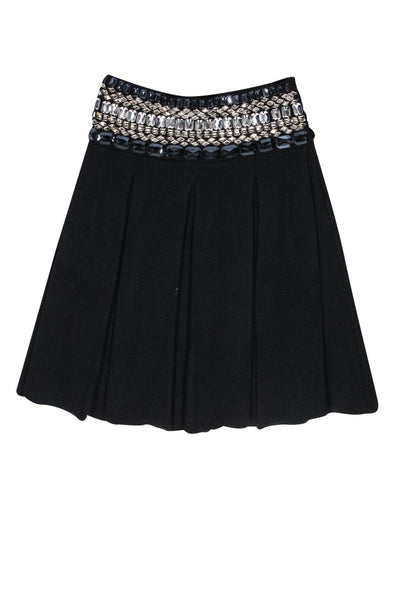 Current Boutique-Temperley London - Black Pleated A-Line Skirt w/ Jewels Sz S