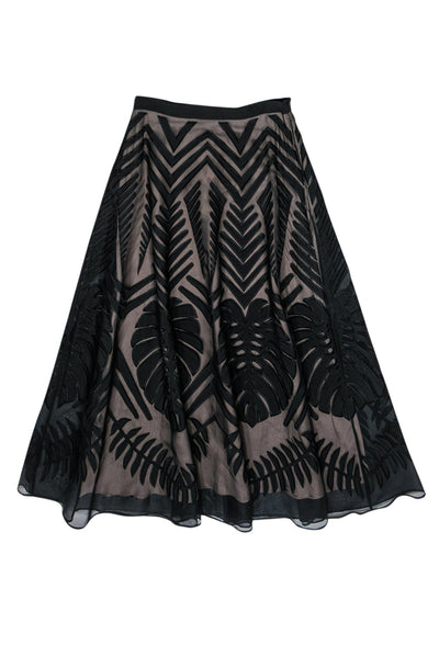 Current Boutique-Temperley London - Black Silk Maxi Skirt w/ Textured Palm Print Sz 6