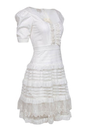 Current Boutique-Temperley London - White Cotton Puff Sleeve Dress w/ Fish Trim Sz 2