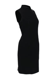 Current Boutique-Teri Jon - Black Mock Neck Shift Dress w/ Rhinestone Buttons Sz 8