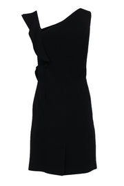 Current Boutique-Teri Jon - Black Swirled Ruffled Sheath Dress Sz 2