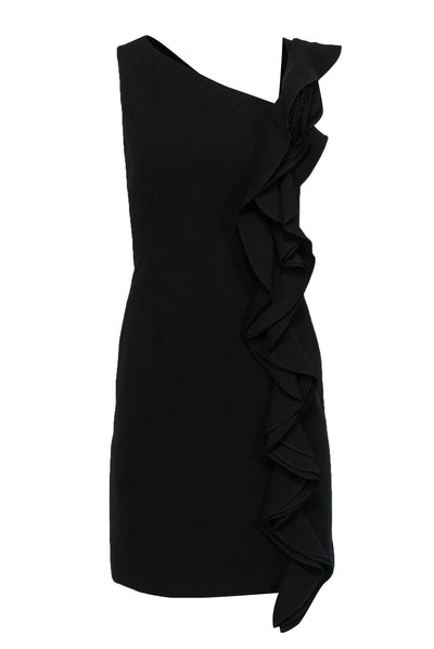 Current Boutique-Teri Jon - Black Swirled Ruffled Sheath Dress Sz 2