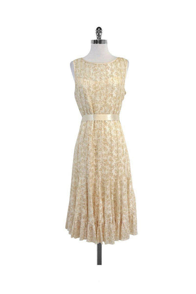 Current Boutique-Teri Jon - Cream Lace Sleeveless Flared Dress Sz 12