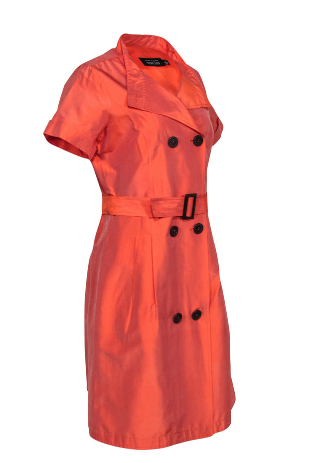 Current Boutique-Teri Jon - Orange Silk Taffeta Fit & Flare Shirt Dress w/ Belt Sz 10