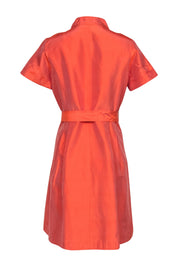 Current Boutique-Teri Jon - Orange Silk Taffeta Fit & Flare Shirt Dress w/ Belt Sz 10