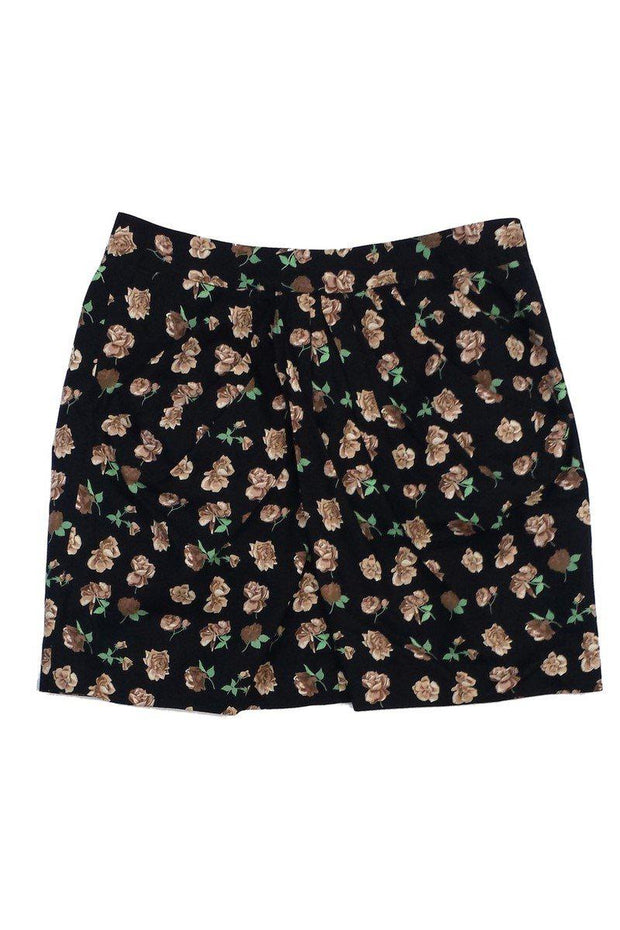 Current Boutique-Thakoon - Black & Taupe Floral Print Cotton Skirt Sz 2