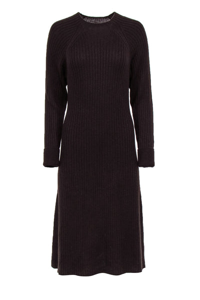 Current Boutique-Thakoon - Brown Wool Blend Long Sleeve Rib Knit Sweater Dress Sz M