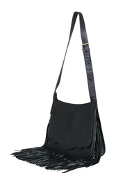 Current Boutique-Thale Blanc - Black Leather Shoulder Bag w/ Fringe
