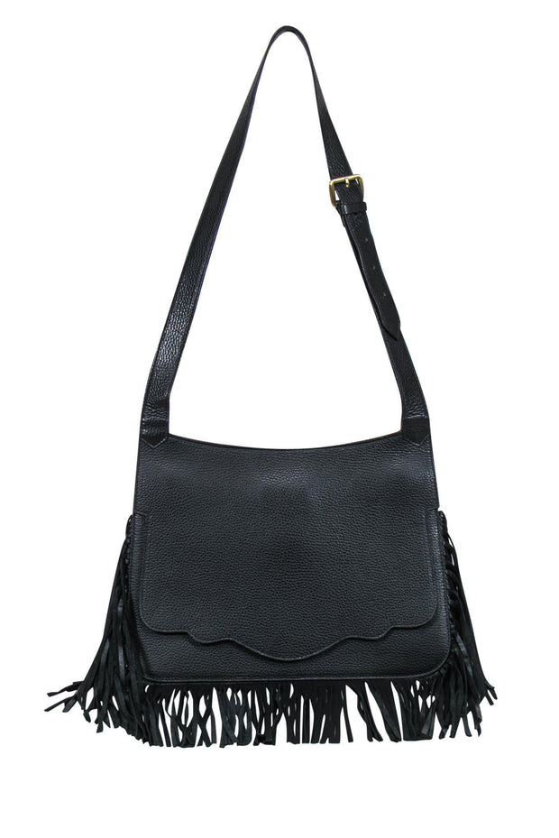 Current Boutique-Thale Blanc - Black Leather Shoulder Bag w/ Fringe