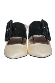 Current Boutique-The Attico - Ivory & Black Pointed Toe Mule Pumps w/ Belt Buckle Detail Sz 7