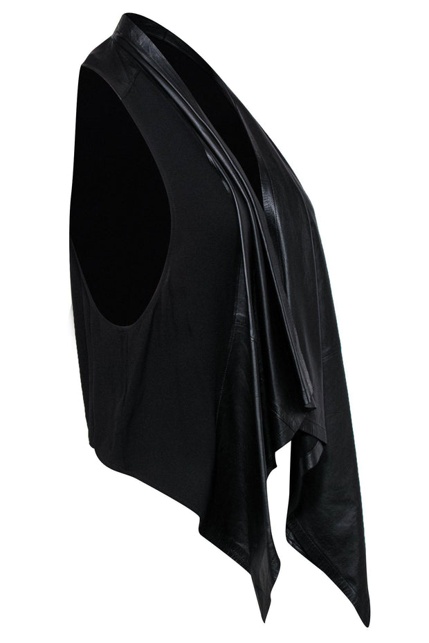 Current Boutique-The Fisher Project - Black Leather Draped Open Front Vest Sz M
