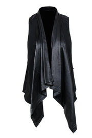 Current Boutique-The Fisher Project - Black Leather Draped Open Front Vest Sz M
