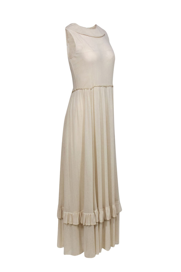 Current Boutique-The Great - Cream Mesh Ruffled Silk Maxi Dress Sz S