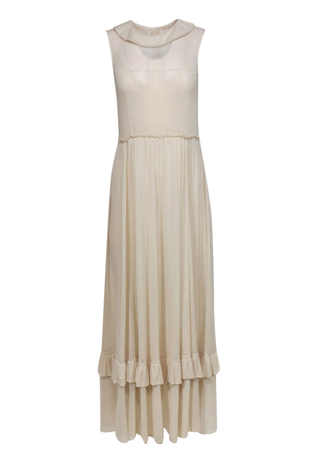 Current Boutique-The Great - Cream Mesh Ruffled Silk Maxi Dress Sz S