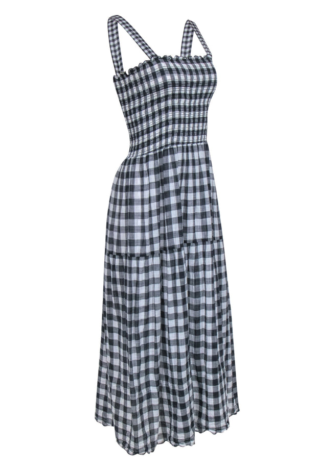 Current Boutique-The Great - Navy & White Gingham Print Sleeveless Smocked Maxi Dress Sz L