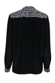 Current Boutique-The Kooples - Black Button-Up Silk Blouse w/ Leopard Print Trim Sz 2