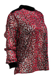 Current Boutique-The Kooples - Black Sheer Blouse w/ Red Velvet Polka Dots & Floral Design Sz M