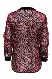 Current Boutique-The Kooples - Black Sheer Blouse w/ Red Velvet Polka Dots & Floral Design Sz M