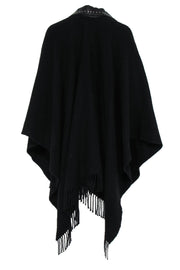 Current Boutique-The Kooples - Black Wool Blend Zip-Up Fringed Poncho w/ Studded Leather Trim OS
