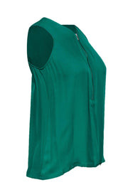Current Boutique-The Kooples - Emerald Green V-Neck Silk Tank w/ Front Zipper Sz XS
