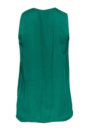 Current Boutique-The Kooples - Emerald Green V-Neck Silk Tank w/ Front Zipper Sz XS