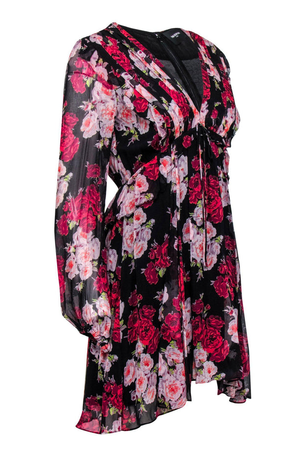 Current Boutique-The Kooples - Hot Pink & Black Floral Peasant Dress Sz 2
