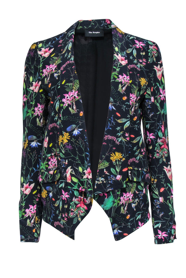 Current Boutique-The Kooples - Navy & Multicolored Floral Print Open Front Blazer Sz S