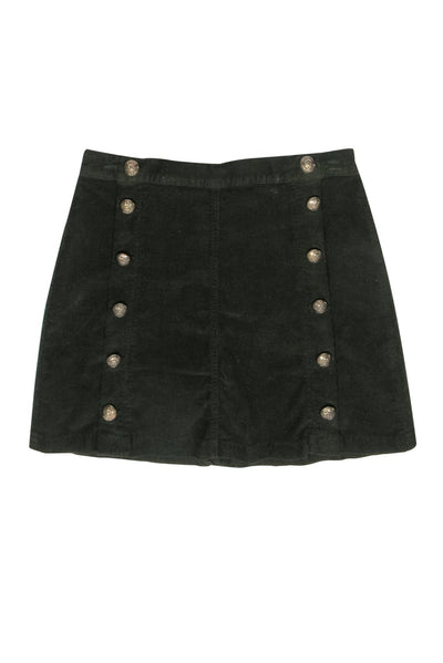 Current Boutique-The Kooples - Olive Green Corduroy Miniskirt w/ Brass Buttons Sz M