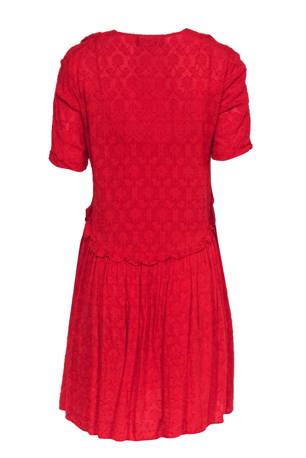 Current Boutique-The Kooples - Red Textured Short Sleeve Shift Dress Sz S