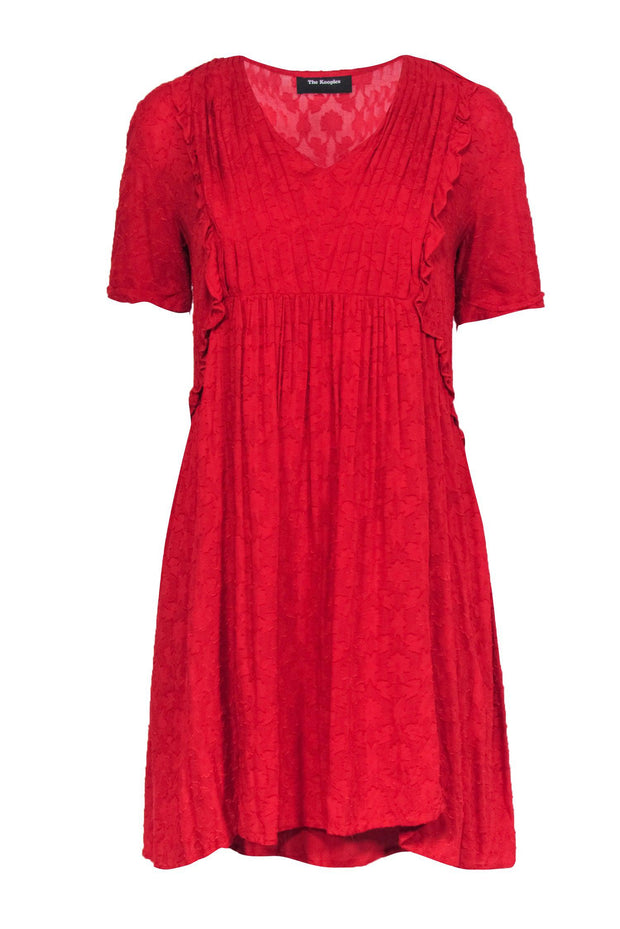 Current Boutique-The Kooples - Red Textured Short Sleeve Shift Dress Sz S