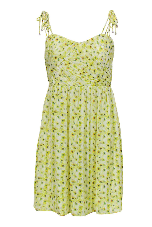 Current Boutique-The Kooples - Yellow Floral Print Mini Metallic Dress Sz S