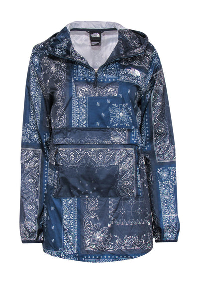 Current Boutique-The North Face - Navy Paisley Print "Fanorak" Windbreaker w/ Built-In Fanny Pack Sz S