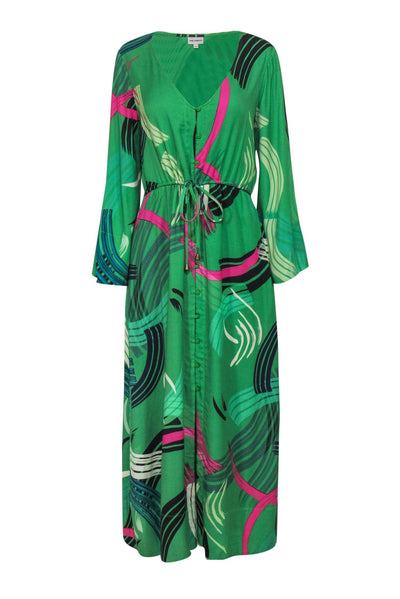 Current Boutique-The Odells - Green & Multicolor Printed Long Sleeve Maxi Dress Sz M