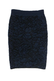 Current Boutique-The Row - Navy & Black Fuzzy Textured Pencil Skirt Sz S