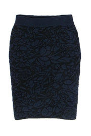 Current Boutique-The Row - Navy & Black Fuzzy Textured Pencil Skirt Sz S
