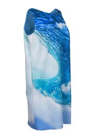 Current Boutique-Theia - Blue Ocean Wave Print Mini Shift Dress Sz 12