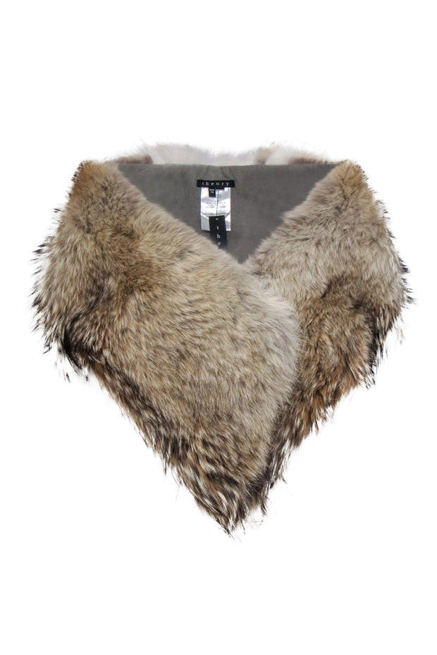 Current Boutique-Theory - Beige Coyote Fur "Tashia" Shawl OS