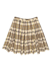 Current Boutique-Theory - Beige, Grey & Yellow Plaid Pleated A-Line Skirt Sz 8